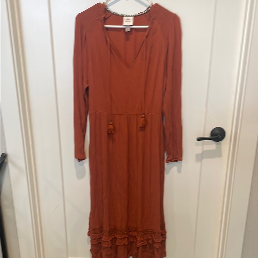 Knox Rose Orange Ruffled Tiered Long Sleeve Sundress